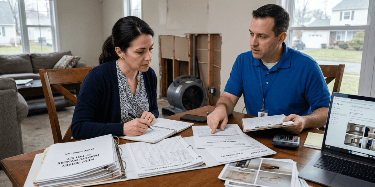 A man and woman collaborate at a table, examining documents and sharing insights.